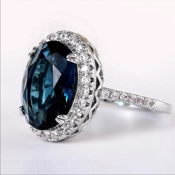 NEW 925 SILVER OVAL LONDON BLUE DIAMOND RING - Picture 5 of 6